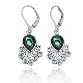 Sterling Silver Octopus with Abalone Shell and Swiss Blue Topaz Lever Back Earrings