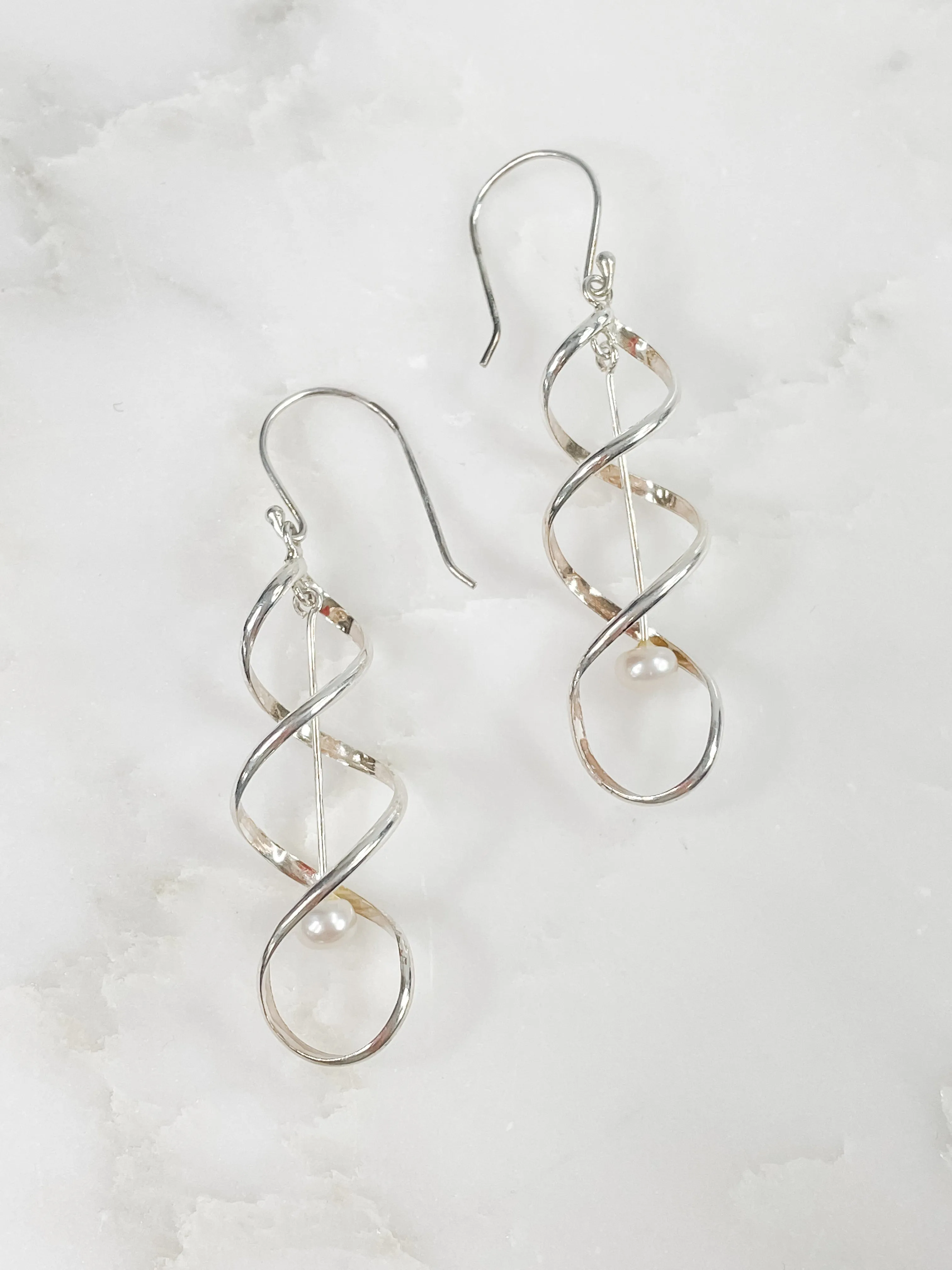 Sterling Silver Swirl Dangle Earring With Small Pearl