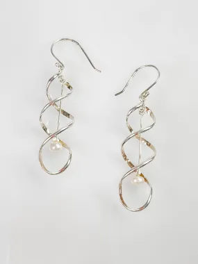 Sterling Silver Swirl Dangle Earring With Small Pearl