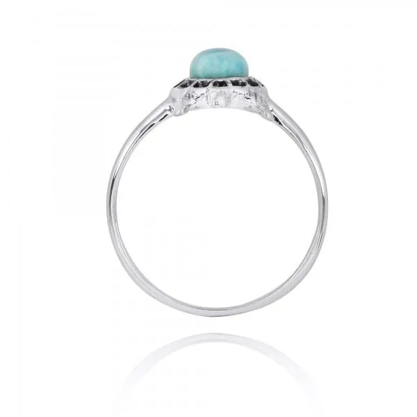 Sterling Silver Turtle Ring with Larimar and Black Spinel