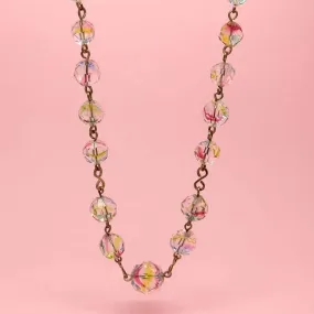 Vintage 1930's Rolled Gold Rainbow Beaded Necklace