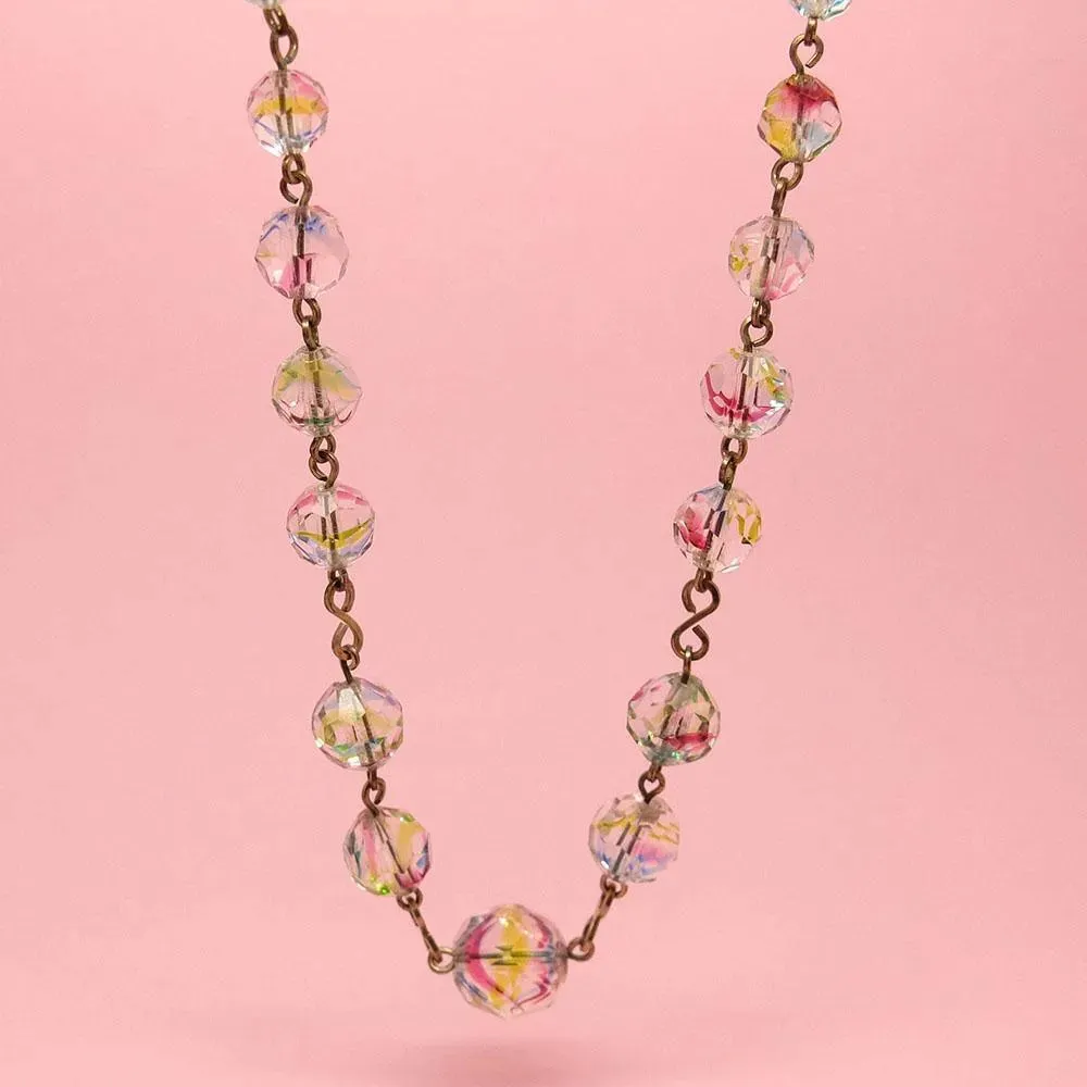 Vintage 1930's Rolled Gold Rainbow Beaded Necklace