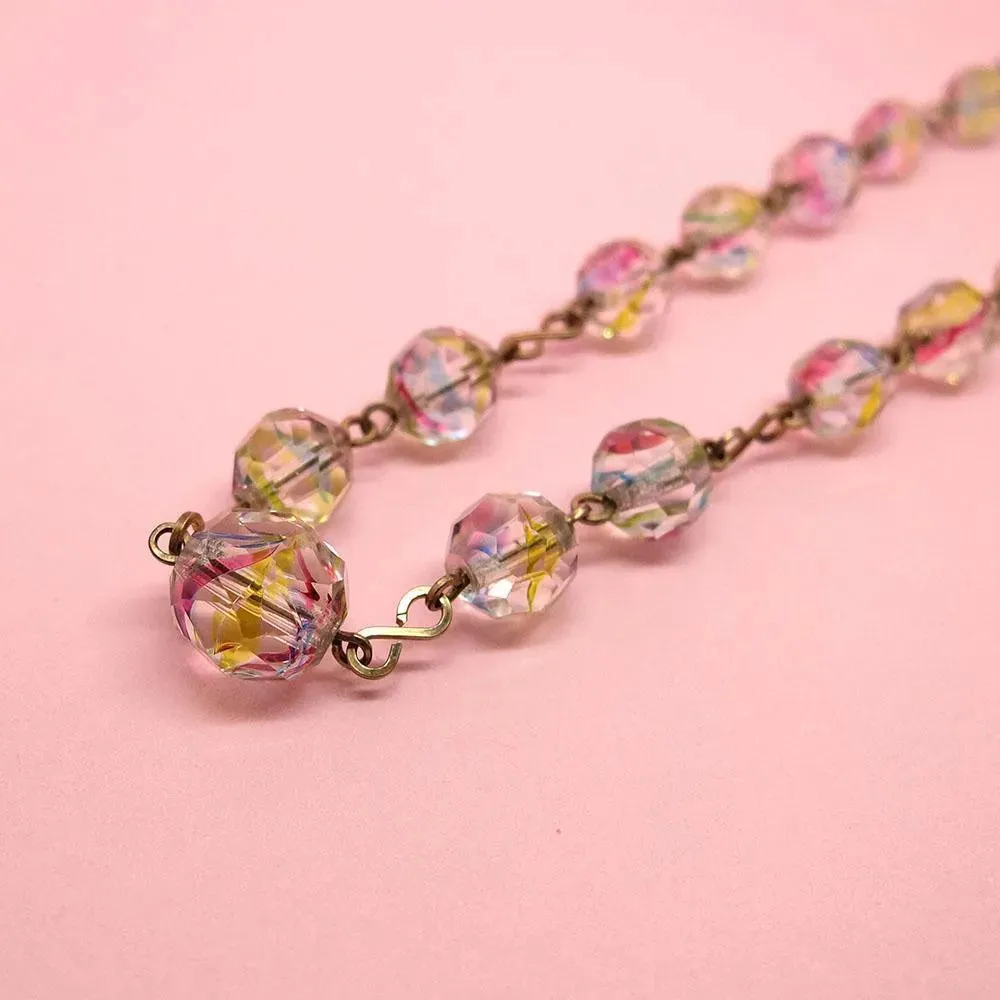 Vintage 1930's Rolled Gold Rainbow Beaded Necklace