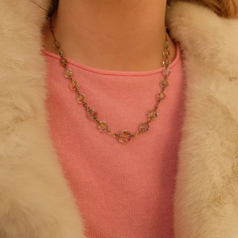 Vintage 1930's Rolled Gold Rainbow Beaded Necklace