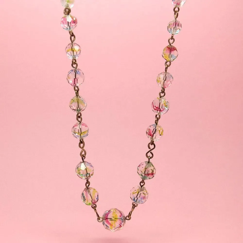 Vintage 1930's Rolled Gold Rainbow Beaded Necklace