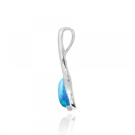Whale Tail Blue Opal Pendant Necklace
