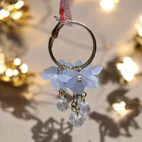 Whimsical - blue Daisy flower petal earrings |Kawaii cute fun hoop earrings | korean art colourful dangle earrings | white flower with crystal clear beads