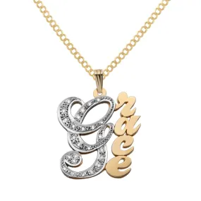 Women's Diamond Vertical Script Name Plate Necklace 14K Gold - Style 103