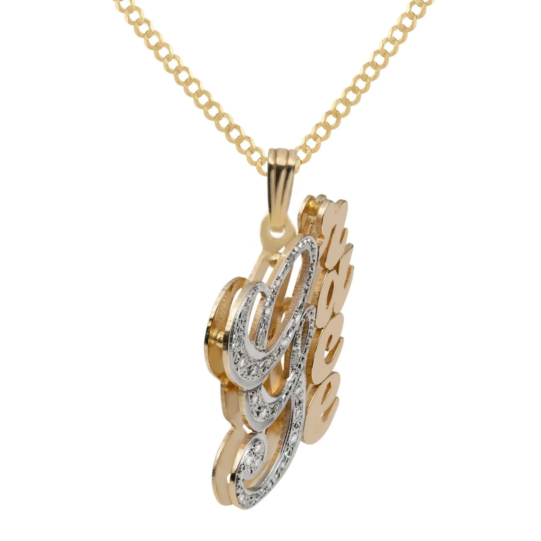 Women's Diamond Vertical Script Name Plate Necklace 14K Gold - Style 103