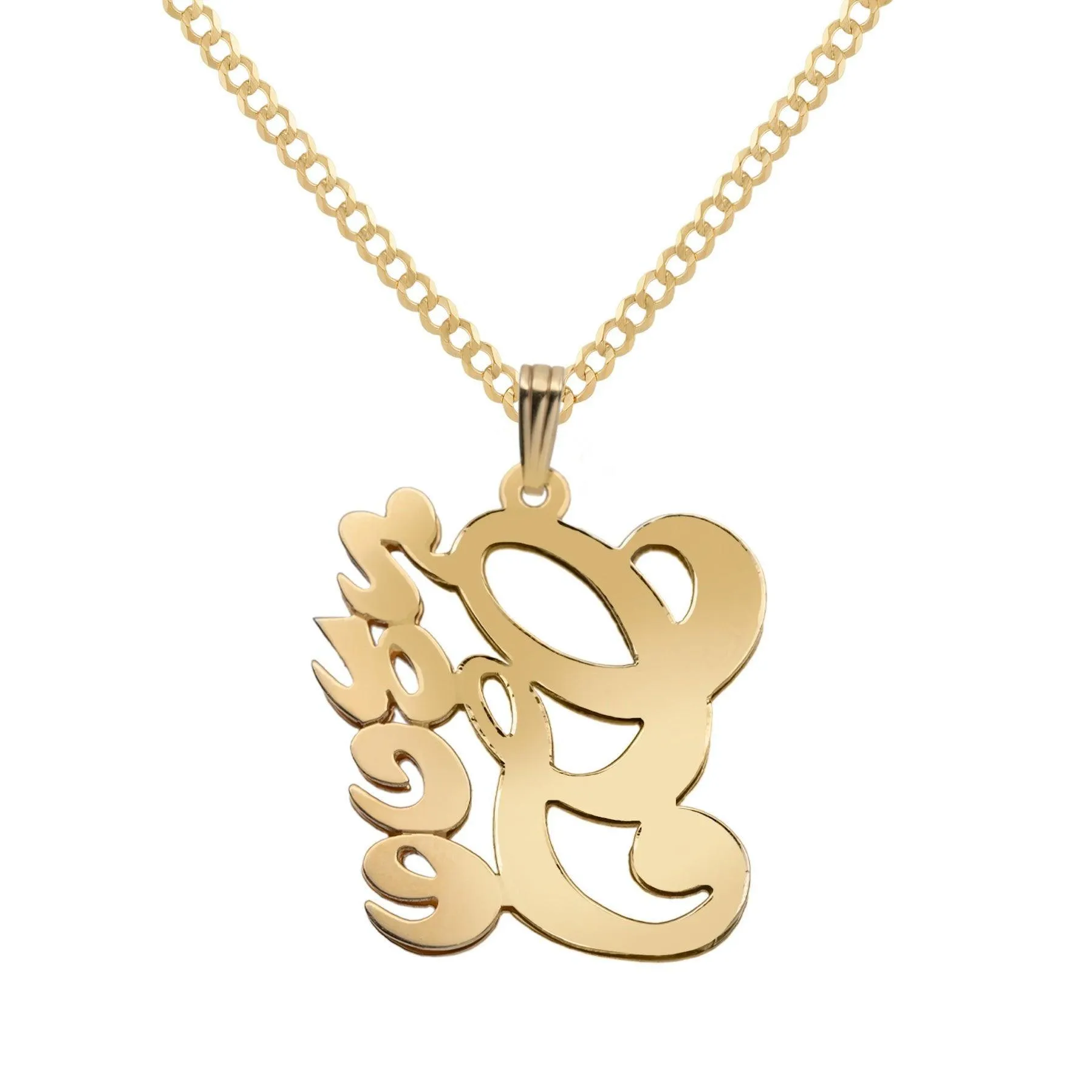 Women's Diamond Vertical Script Name Plate Necklace 14K Gold - Style 103